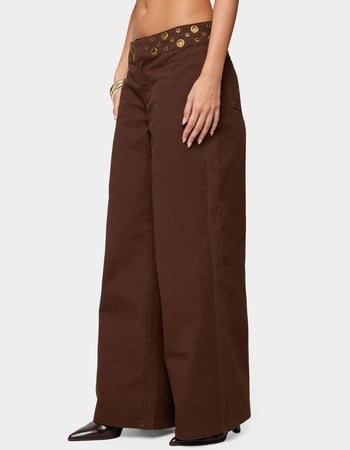 EDIKTED Mixed Grommet Low Rise Wide Leg Jeans Alternative Image