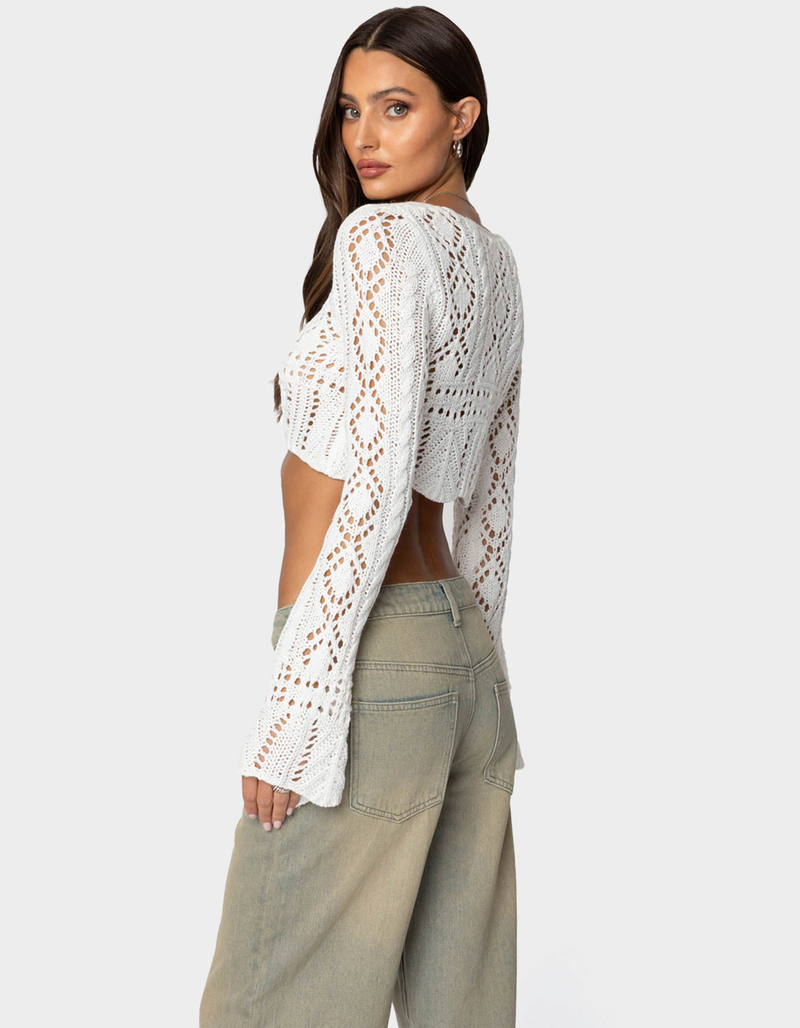 EDIKTED Tie Front Crochet Crop Top image number 4