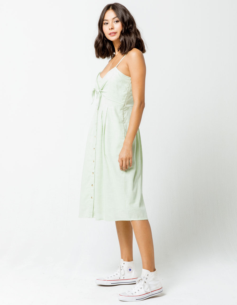 SKY AND SPARROW Knot Button Front Sage Midi Dress image number 0