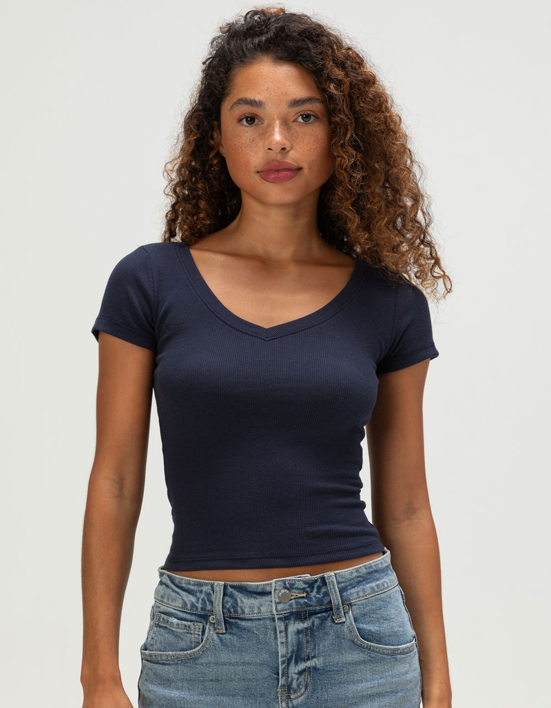 TILLYS V-Neck Rib Womens Tee image number 0