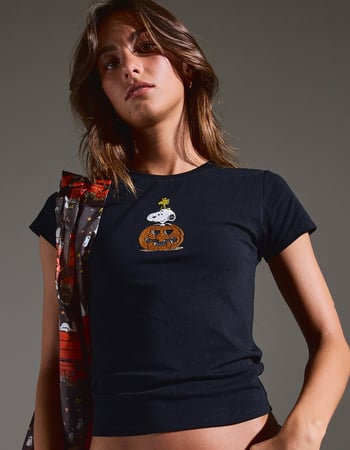 RSQ x Peanuts Halloween Snoopy Jack-O&rsquo;-Lantern Womens Baby Tee Primary Image