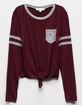 WHITE FAWN Varsity Tie Front Burgundy Girls Pocket Tee image number 1