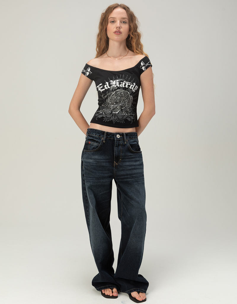 ED HARDY Leopard Panther Womens Off The Shoulder Top image number 3