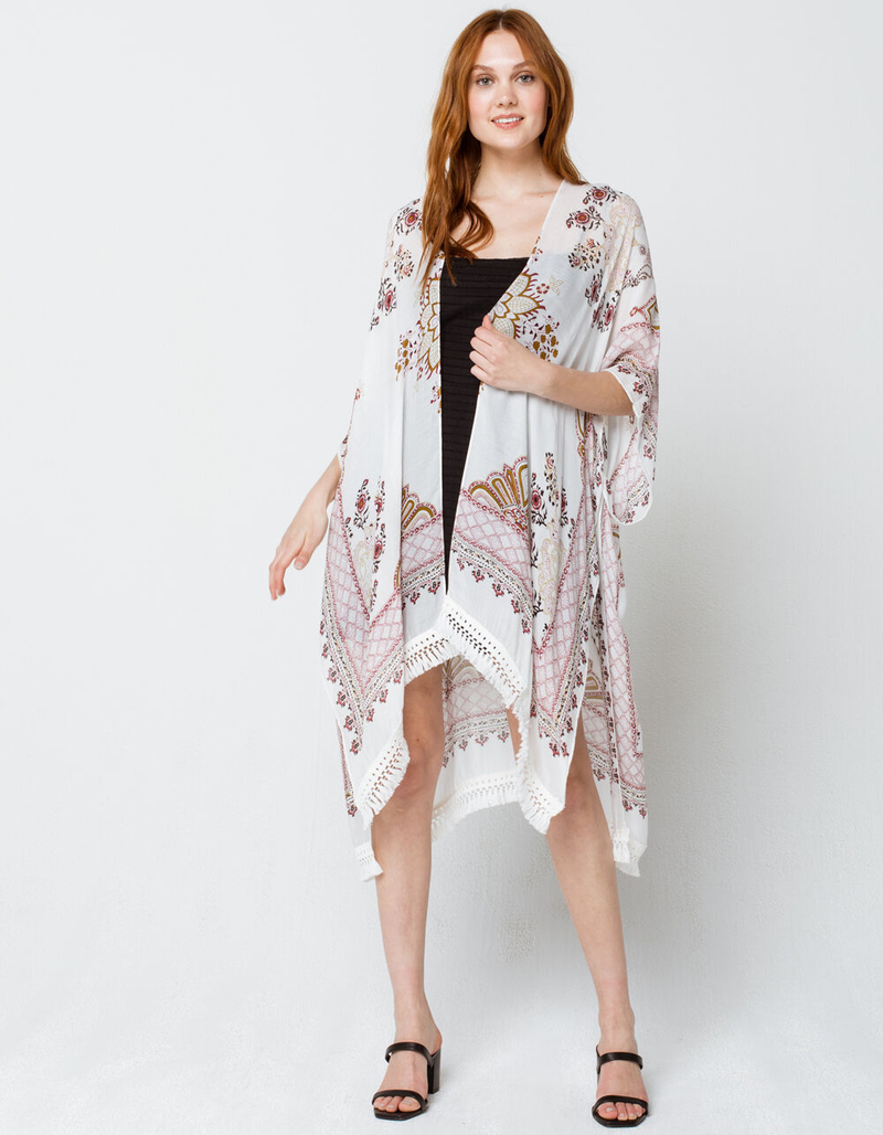 WOVEN HEART Floral Boho Womens Kimono image number 0