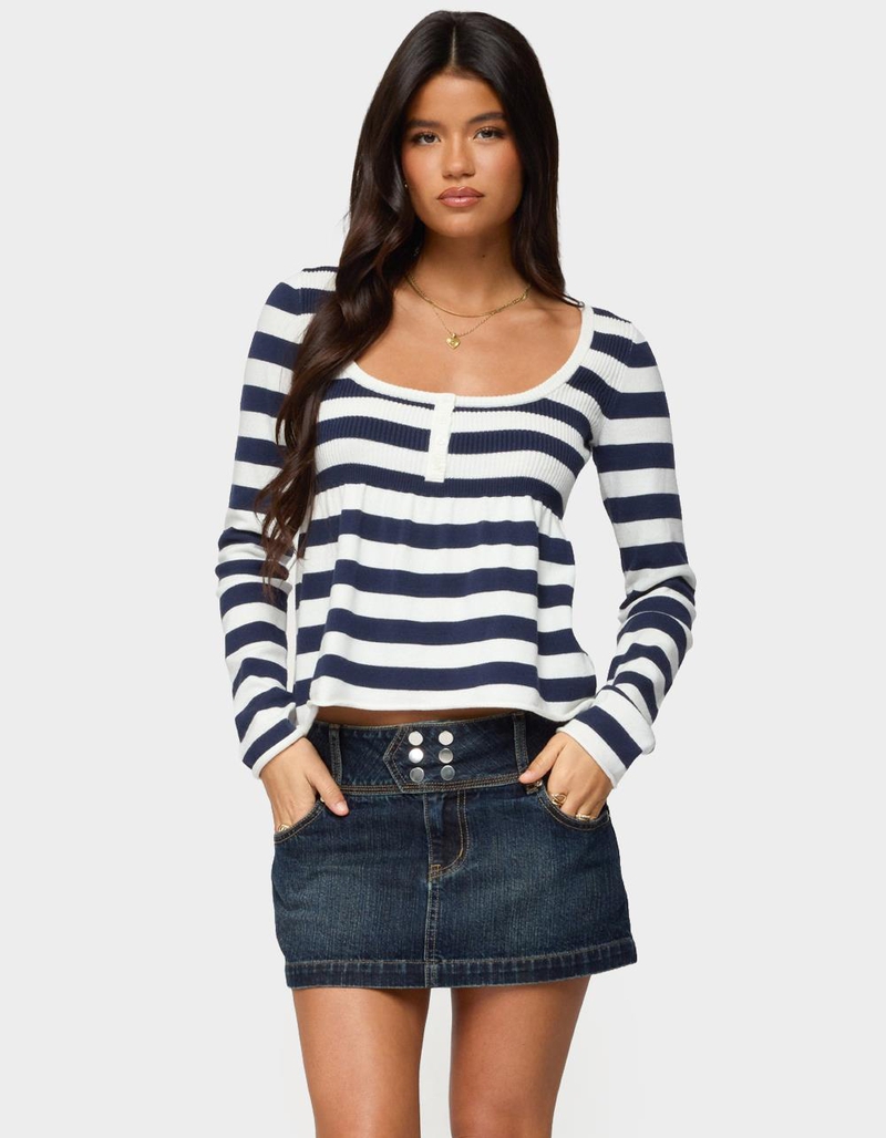 EDIKTED Lockie Striped Knit Babydoll Top image number 0