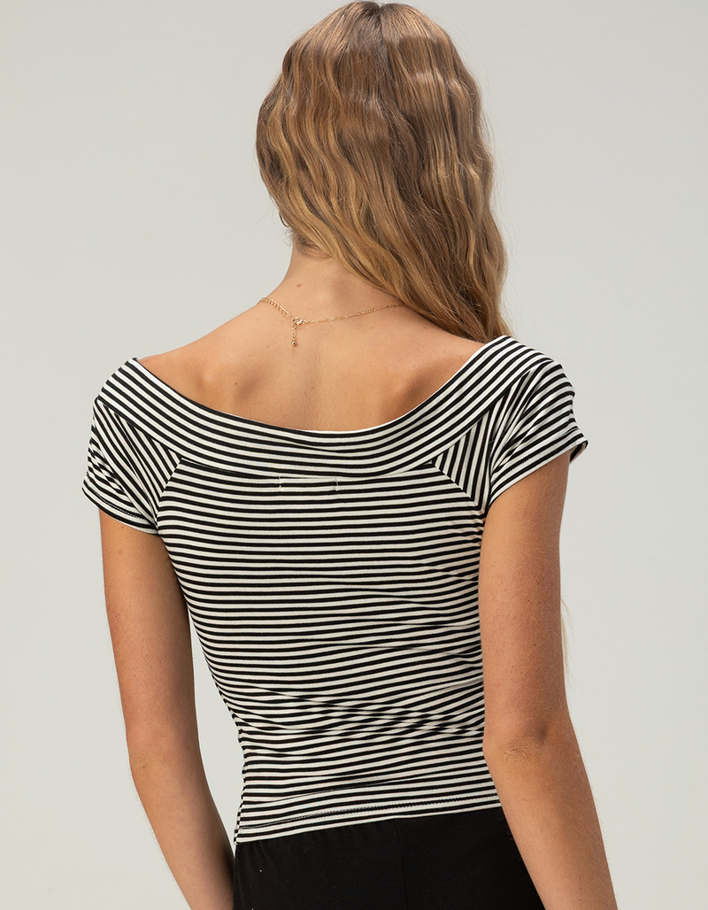FULL TILT Off The Shoulder Stripe Womens Tee image number 3