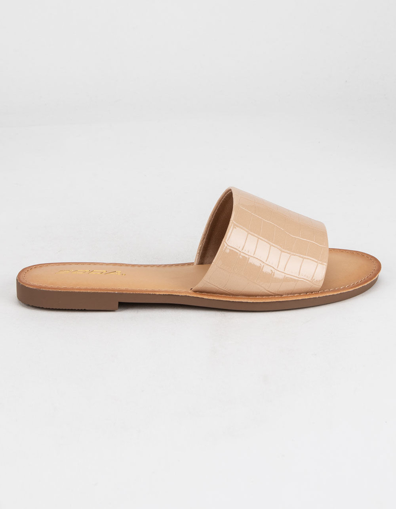 SODA Single Strap Womens Nude Crocodile Slide Sandals image number 2