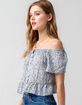 SKY AND SPARROW Ditsy Off The Shoulder Peplum Womens Light Blue Top image number 2
