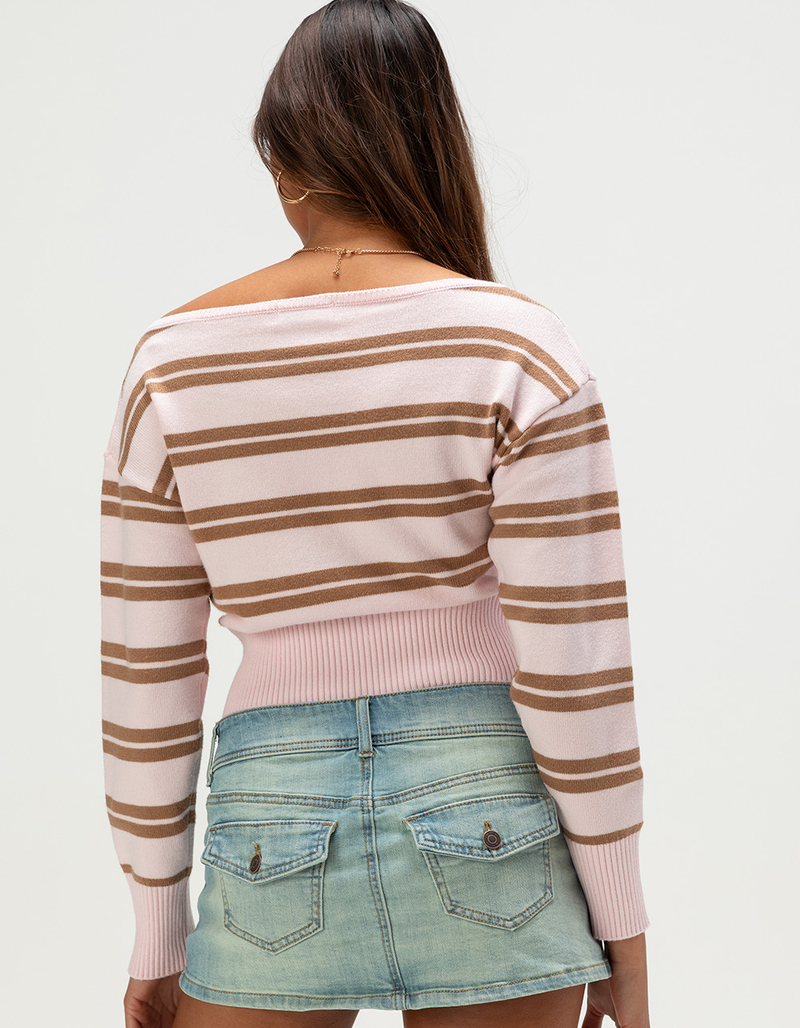 RSQ Womens Off The Shoulder Stripe Sweater image number 3