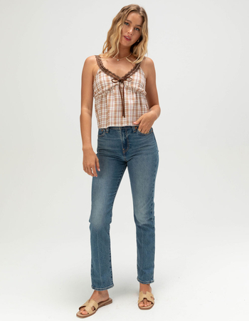 MADDEN GIRL Plaid Womens Babydoll Top Alternative Image