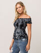 SKY AND SPARROW Tie Dye Off The Shoulder Womens Babydoll Top image number 2