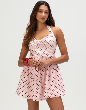 FULL TILT Womens Polka Dot Halter Dress Primary Image