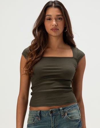 HEART & HIPS Womens Square Neck Cap Sleeve Top Primary Image