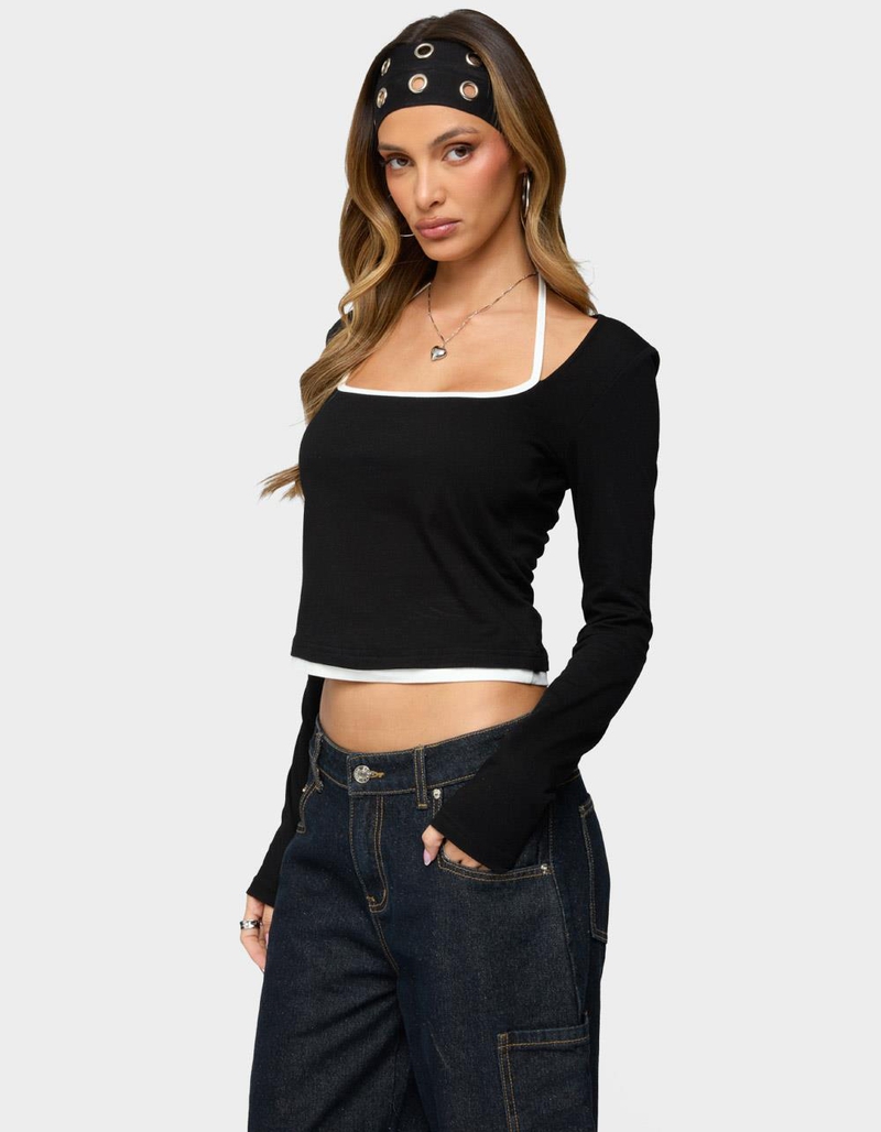 EDIKTED Ksenia Contrast Layered Square Neck Top image number 1