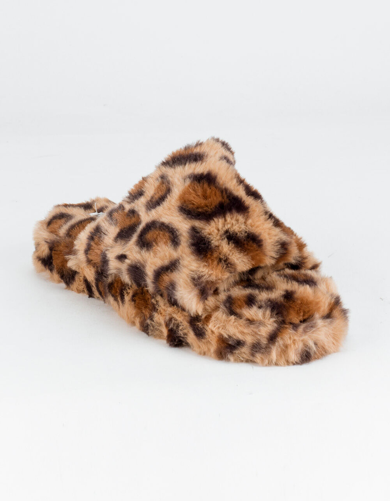 QUPID Faux Fur Womens Leopard Slide Sandals image number 0