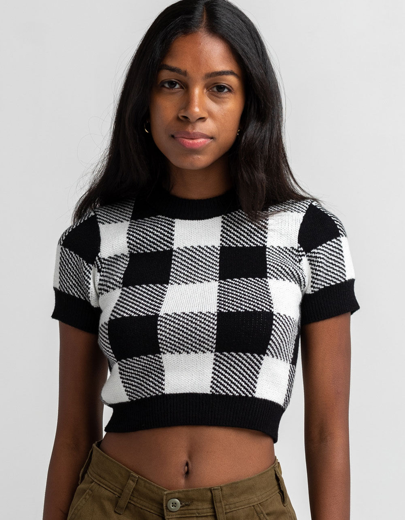 FULL TILT Womens Buffalo Plaid Crop Sweater image number 0