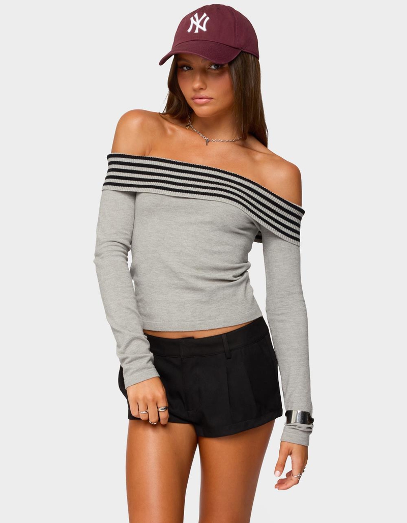 EDIKTED Leetal Stripey Foldover Knit Top image number 0