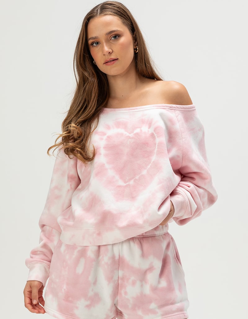 FULL TILT Tie-Dye Womens Off The Shoulder Sweatshirt image number 1