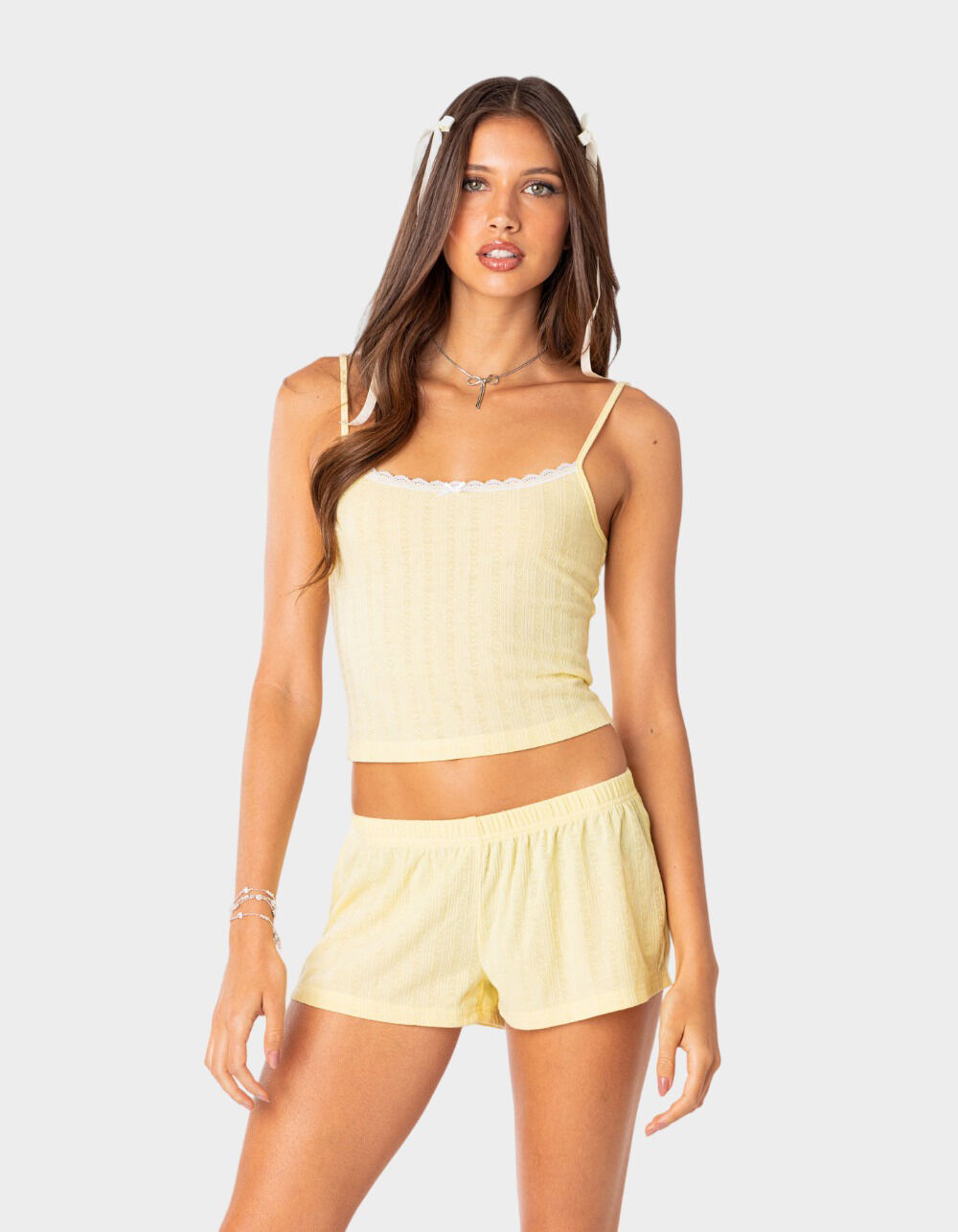 売れ筋商品|||ランズエンド カットソー トップス レディース Women's Pointelle Rib UNeck Tank Pale yellow/white easy stripe Women's Rib Tank Top | Lands' End