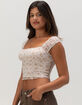 FULL TILT Print Rouched Lace Womens Top image number 3
