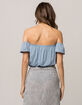 IVY & MAIN Off The Shoulder Light Blue Womens Crop Top image number 3