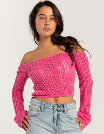RSQ Womens Linear Stitch Off The Shoulder Sweater Alternative Image