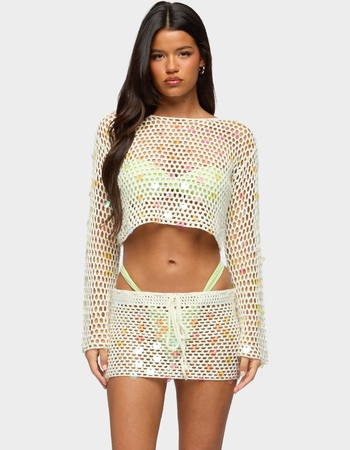 EDIKTED Kirah Sequin Crochet Top Primary Image