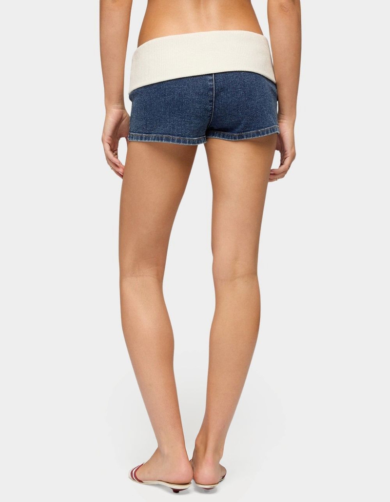 EDIKTED Contrast Foldover Denim Micro Shorts image number 2