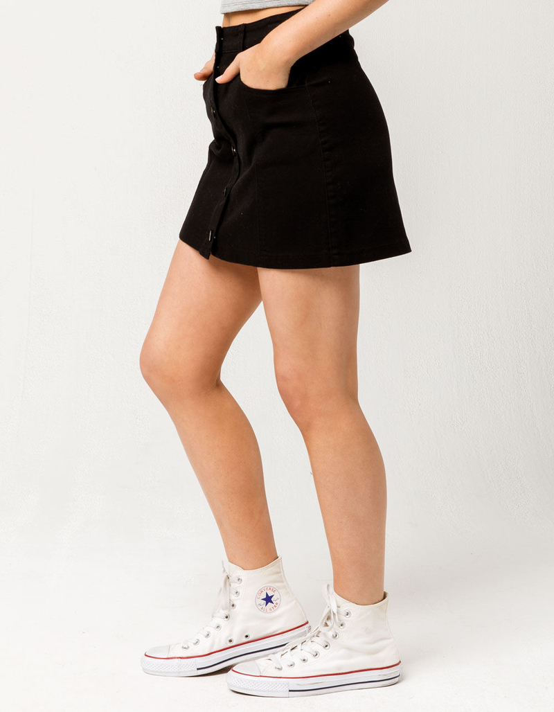 SKY AND SPARROW Button Front Black Denim Skirt image number 1
