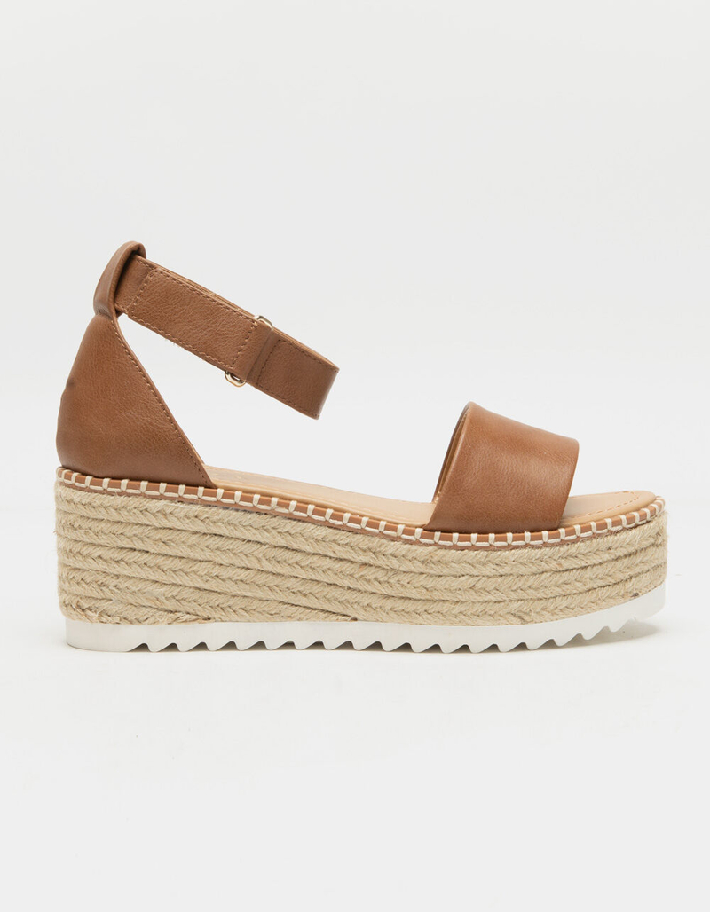 SODA Espadrille Ankle Strap Womens Tan Flatform Sandals image number 1
