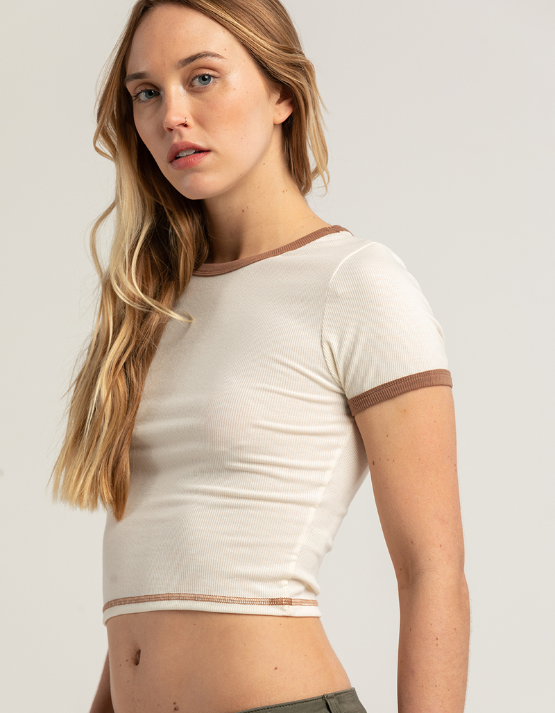 FULL TILT Solid Crop Womens Ringer Tee image number 1