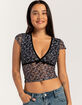 FULL TILT Printed Lace Womens V-Neck Top image number 6