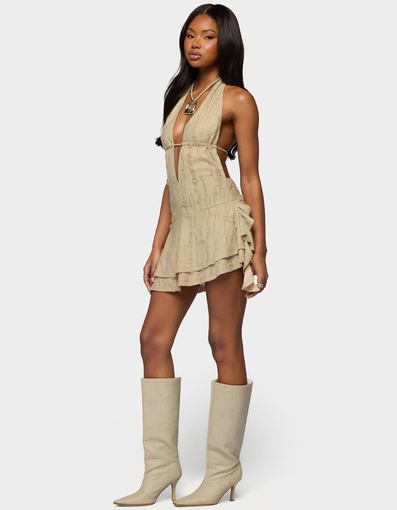 EDIKTED Shredded Backless Halter Mini Dress image number 1