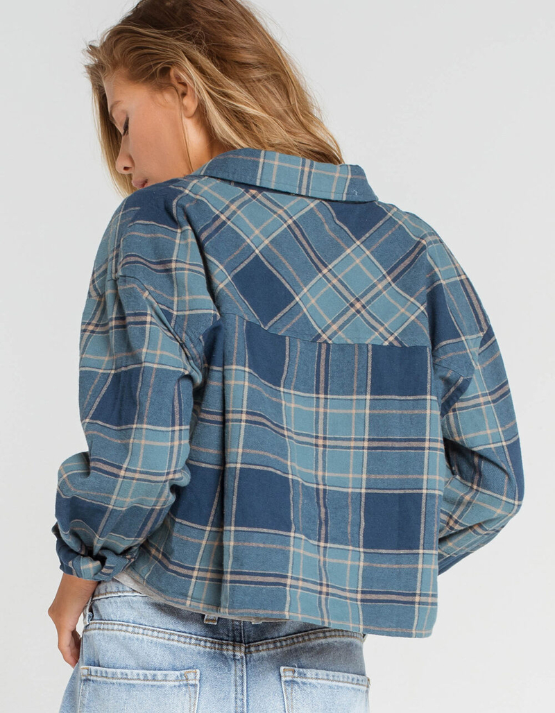RSQ Double Windowpane Womens Crop Flannel Shirt image number 3