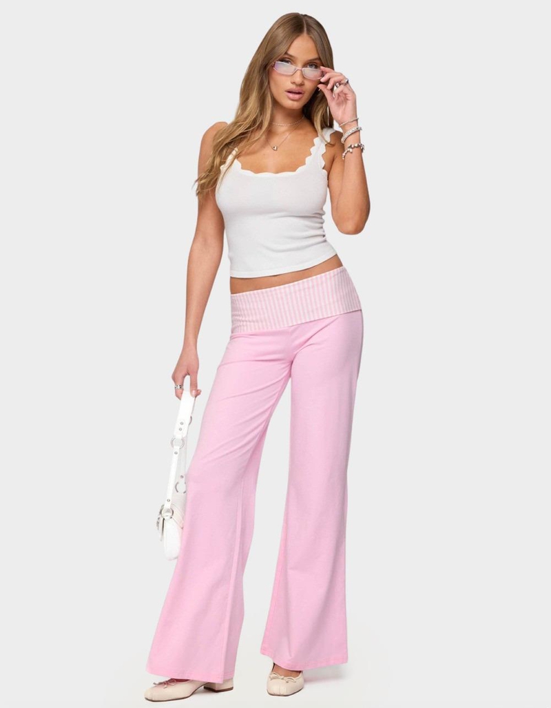 EDIKTED Meshey Striped Fold Over Pants image number 3