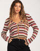 FULL TILT Stripe Open Knit Tie Front Womens Top image number 1