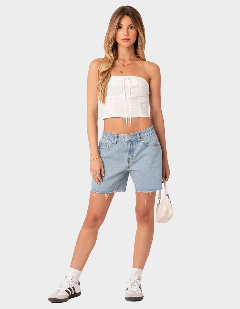 EDIKTED Tomboy Low Rise Denim Shorts image number 1
