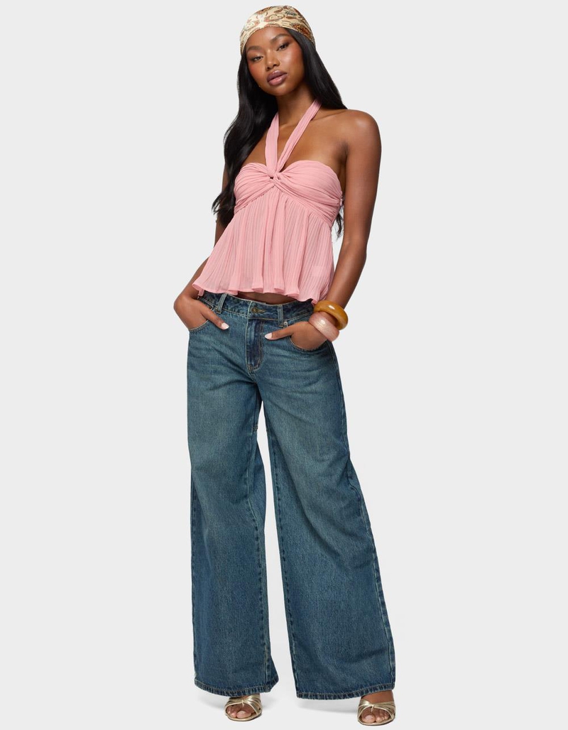 EDIKTED Pleated Chiffon Babydoll Halter Top image number 3