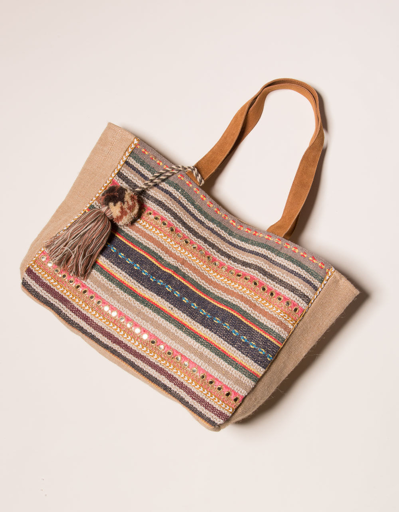 EVELYN K Jute Embellished Tote Bag image number 1