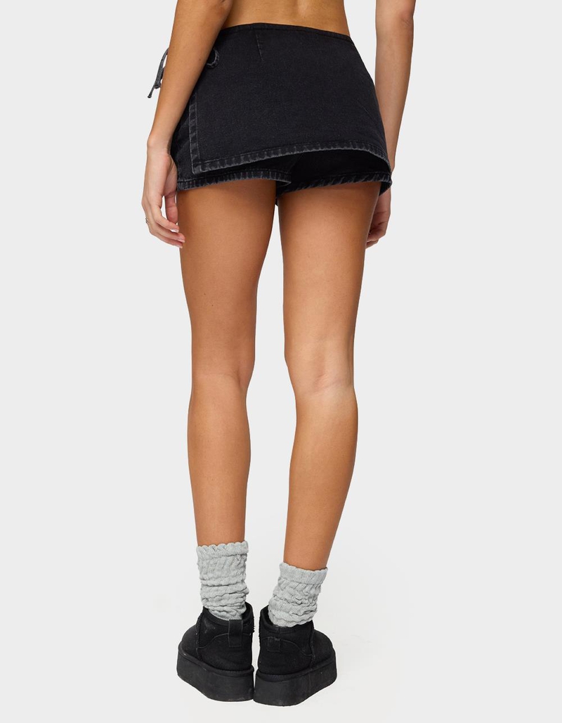 EDIKTED Giselle Wrap Denim Mini Skort image number 2