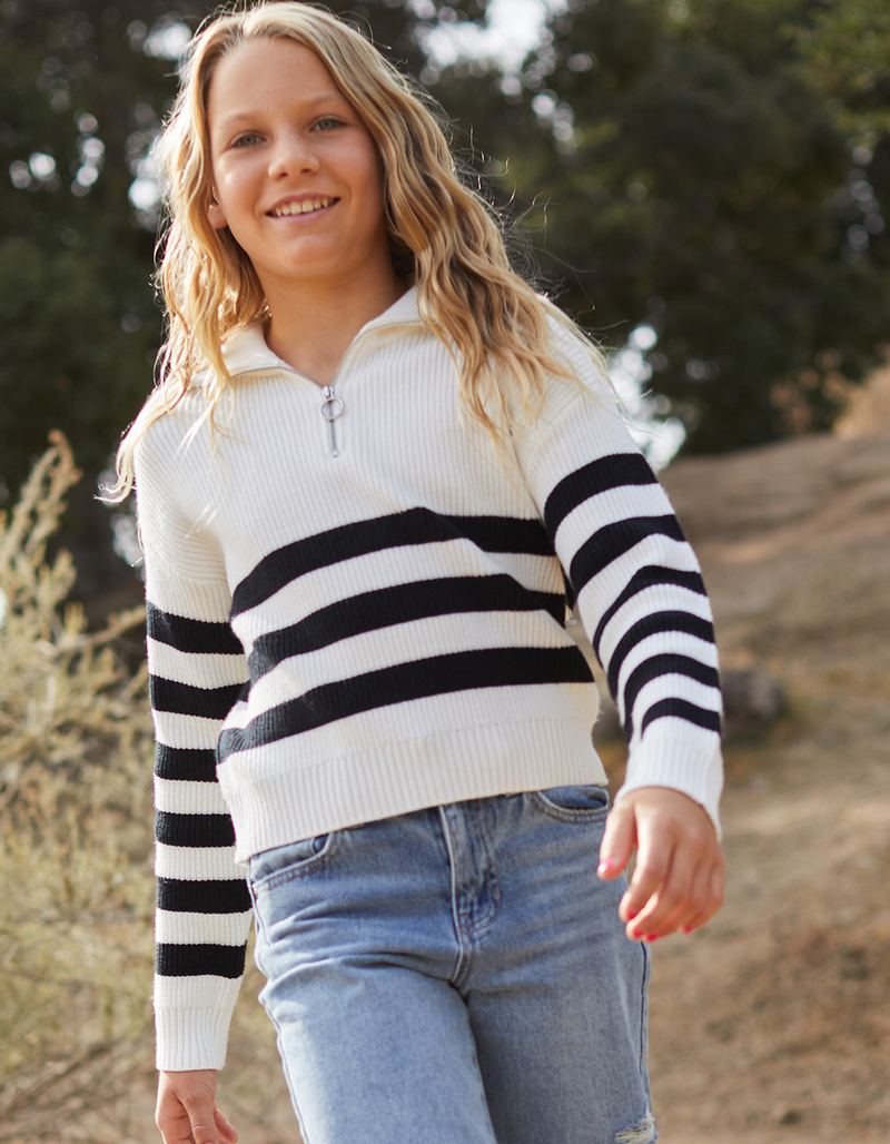 RSQ Girls Stripe Quarter Zip Sweater image number 3