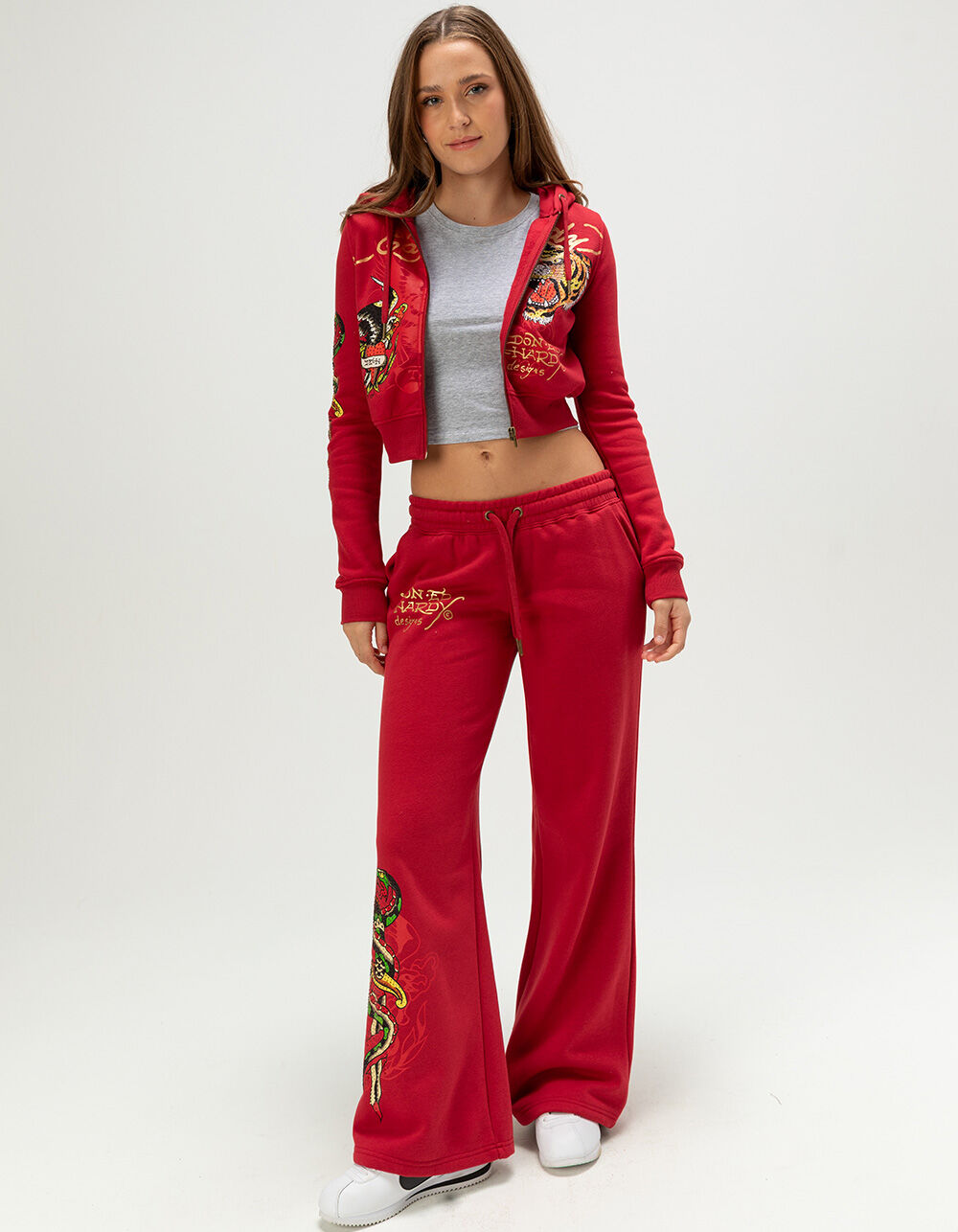 ED HARDY Eagle Tiger Womens Zip-Up Rhinestone Hoodie - RED | Tillys