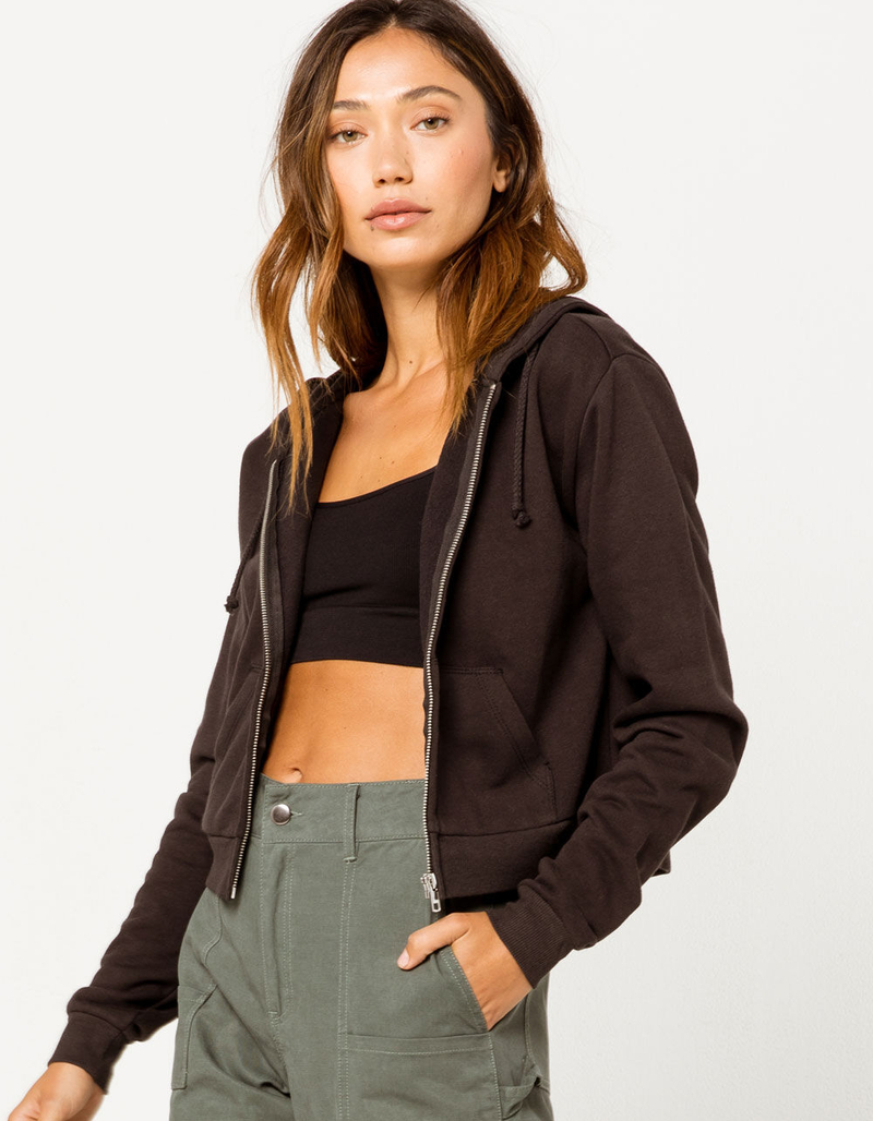 FULL TILT Zip Front Black Womens Crop Hoodie image number 0