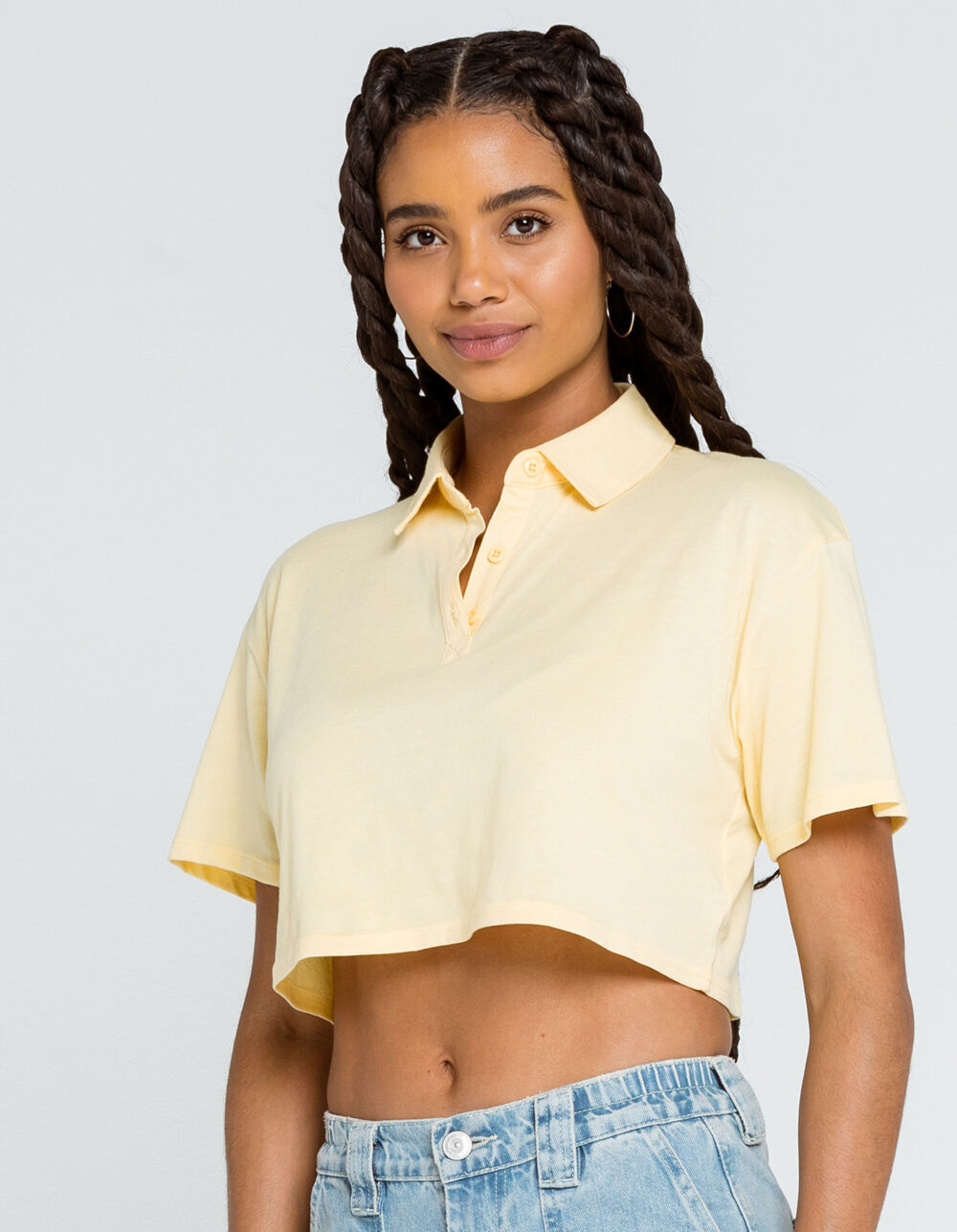 FULL TILT Solid Womens Yellow Crop Polo 