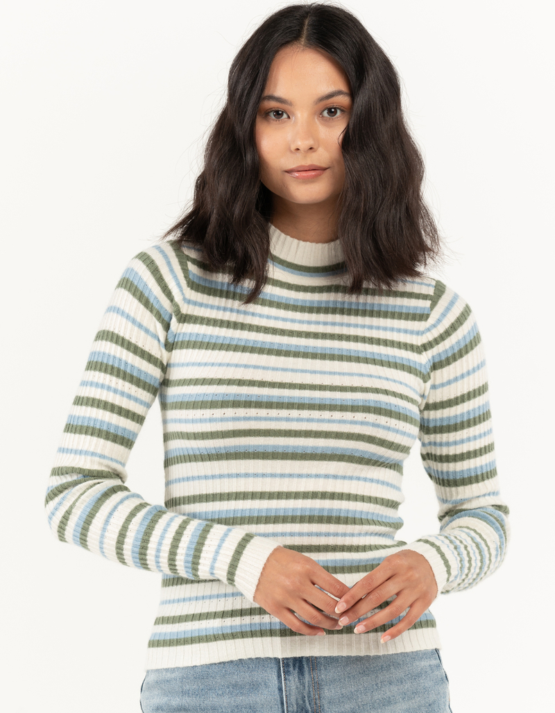 RSQ Womens Rib Stripe Mock Neck Pullover Sweater image number 0