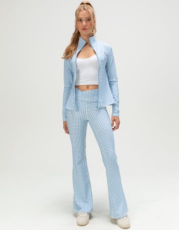 HAPPY CAMP3R Harper Sky Blue Gingham Womens Zip-Up Active Top Alternative Image