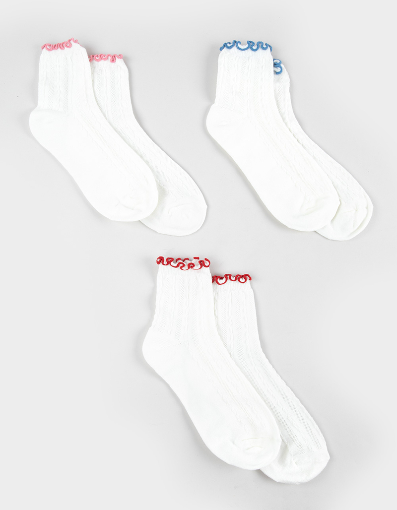 FULL TILT 3 Pack Colored Line Womens Ruffle Socks image number 0