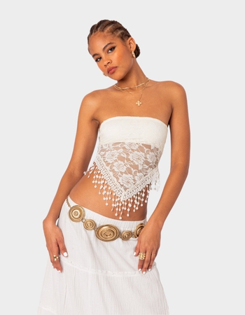 EDIKTED India Sheer Lace Strapless Top Primary Image
