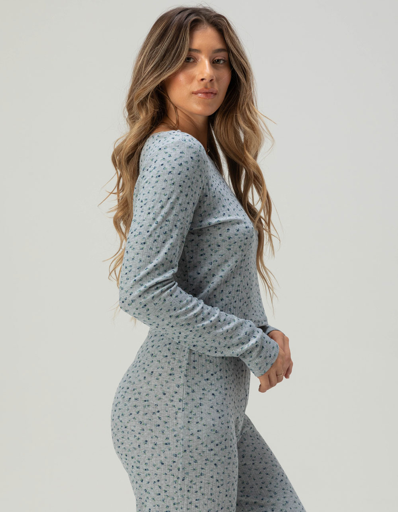 FULL TILT Pointelle Floral Lace Trim Long Sleeve Tee image number 2