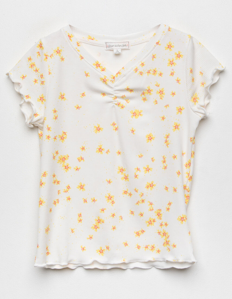 HEART & HIPS Floral Cinch Girls White & Yellow Tee image number 0